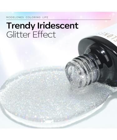 Modelones Glitter Gel Top Coat 10ml Iridescent Silver Mix Glitter Gel Polish No Wipe Top Coat Glossy Sparkly Finish Long Lasting Soak Off Rainbow Shimmer Glitter Gel Nail Polish Nail Art Manicure - Buy Online on SooperMarket.com