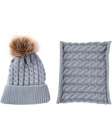 Yinuoday Toddler Baby Knit Hat Scarf Set - Winter Beanie Cap with Circle Loop Scarf, Grey - Buy Online on SooperMarket.com