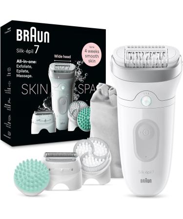 Braun Silk- pil 7 Skinspa all-in-one set epilator women / hair remover for long-lasting hair removal shaving attachment massage attachment 7-081 white / silver new-081