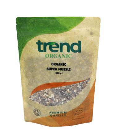 Trend Organic Super Muesli No Added Sugar Nutrient-Packed Blend with Chopped Dried Fruits Nuts & Seeds Perfect for a Wholesome Breakfast Vegan Certified Organic GMO-Free No Preservatives 500g 500.00 g (Pack of 1)