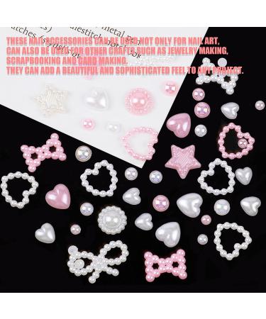 3D Pearl Nail Charms 500 Pcs - Love Heart Star Bow Nail Art Decorations for DIY Nail Design & Jewellery Making - Mixed-White - Buy Online on SooperMarket.com