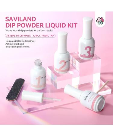 Saviland 8Pcs Dip Powder Liquid Set - Base, Top Coat, Activator, Brush Saver, Nail File - 15ml/0.5oz - Nail Accessories for Dip Powder Nails - Buy Online on SooperMarket.com