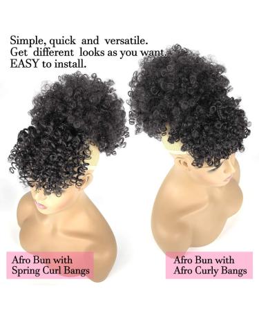 Allyreetress Afro Puff Drawstring Ponytail with Bangs - Short Kinky Curly Bun for Black Women - 3 Piece Set in 1B-Black - Buy Online on SooperMarket.com