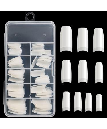 AORAEM 100 PCS 10 Sizes Acrylic Nail Tips,Half Cover French Tip Artificial Fake Nail Lady French Style Natural Short False Nails for Women (Naturall-100)
