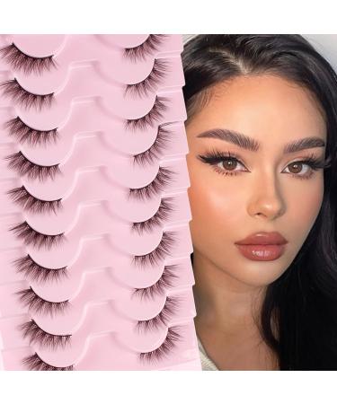 Glowingwin Half Lashes Wispy Cat Eye Lashes False Eyelashes Natural Look 10 Pairs Corner Lashes Handmade Soft 3/4 lashes Fake Lashes Strip Lashes Reusable Fluffy Faux Mink Lashes Half Lashes-C