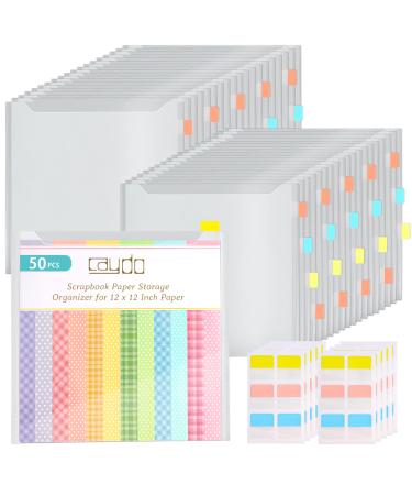 Caydo 50 Pieces Scrapbook Paper Storage Organizer with 120 Pieces Sticky Index Tabs Scrapbook Paper Storage Bags for Holding 12 x 12 Inch Scrapbook Paper  Paper Files  Vinyl Paper and Cardstock Regular