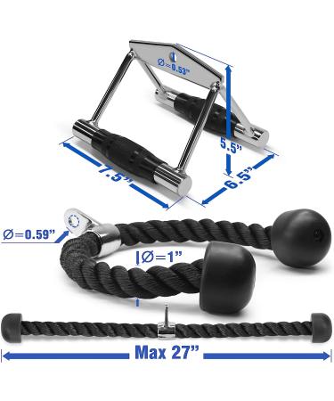 Yes4All Tricep Press Down Cable Machine Attachment Set with Double D Handle and Tricep Rope - Buy Online on SooperMarket.com