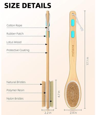 Metene 2 Pack Shower Brush - Dual-Sided Long Handle Back Scrubber & Body Exfoliator for WetDry Brushing - Buy Online on SooperMarket.com