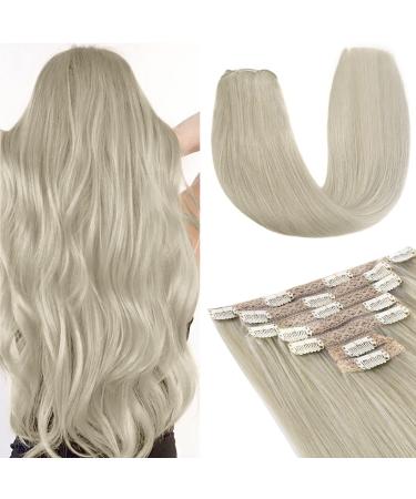 Vlasy Clip in Hair Extensions Human Hair 7 Pieces Clip in Hair Extensions Real Human Hair Seamless Straight Grey Natural Thick Weft Human Hair Clip in Extensions for Women Grey# 16 Inch(80 g) 16 Inch (80 g) Grey#