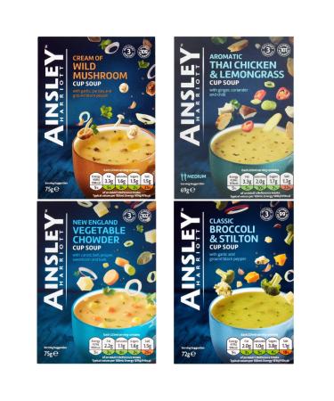 Cup Soup Bundle With Ainsley Harriott Broccoli & Stilton Cup Soup 72g Vegetable Chowder Cup Soup 75g Thai Chicken & Lemongrass Cup Soup 69g & Cream of Wild Mushroom Cup Soup 75g (4 Pack)