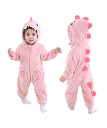 Doladola Unisex Kid's&Toddler's Costume Outfit Baby Boys Girls Flannel Animal Hooded Rompers Jumpsuit 3-6 Months Pink Shark