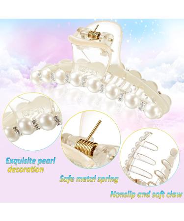 6-Piece Champagne Pearl Hair Claw Clips Set - Retro Non-Slip Barrettes for Women and Girls - Buy Online on SooperMarket.com