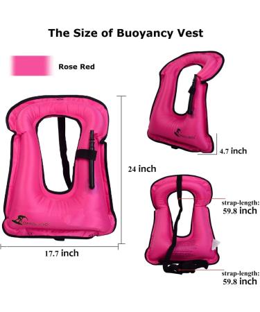 OMOUBOI Snorkel Vest for Adults - Inflatable Swim Safety Jacket for Diving, Snorkeling & Swimming (100-220 lbs) - Rose-red - Buy Online on SooperMarket.com