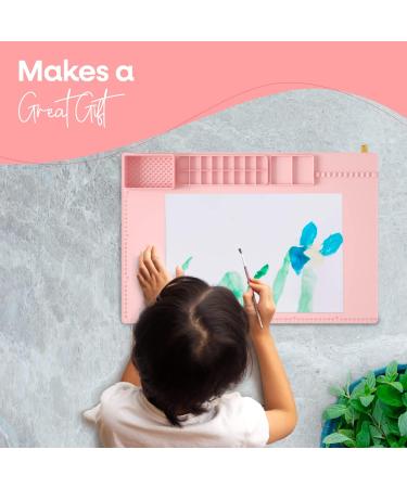 Large Silicone Crafts Painting Mat with Cup | Washable & Nonstick Artist Mat | Pink 23.8x15.7 Inch - Buy Online on SooperMarket.com