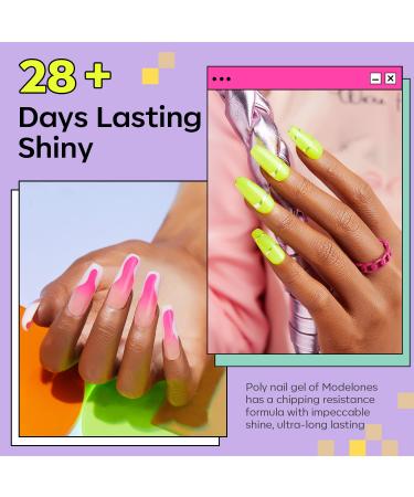 Modelones Poly Nail Gel Set - 6 Colors Forever Young Collection - Turquoise, Purple, Blue, Neon Yellow, Hot Pink - Poly Extension Gel Nail Enhancement Builder for Spring and Summer - French Manicure DIY Home Beauty Gift - Buy Online on SooperMarket.com