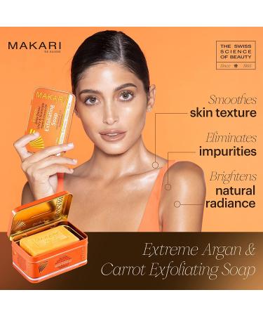 MAKARI Extreme Active Intense Argan & Carrot Oil Exfoliating Soap 7oz | Brightening Bar with Apricot Seed Extract, Vitamins C & E | Reveals Natural Radiance - Buy Online on SooperMarket.com