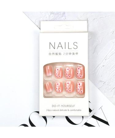 Cherry Blossom Flower Press on Nails - Short Pink Square Fake Nails with Nail Glue | French Acrylic Full Cover False Nails for Women & Girls - 24PCS - Buy Online on SooperMarket.com