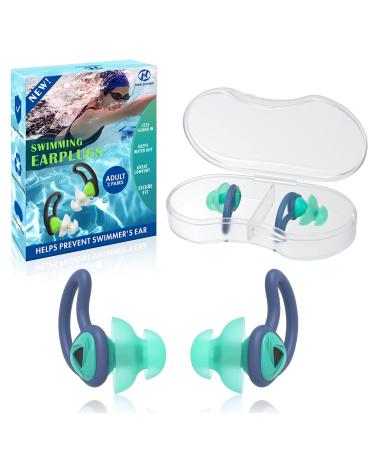 2 Pairs Swimmer Ear Plugs  Hearprotek Upgraded Custom-fit Water Protection Adult Swimming earplugs for Swimmers Water Pool Shower Bathing and Other Water Sports(Green) Mint Green