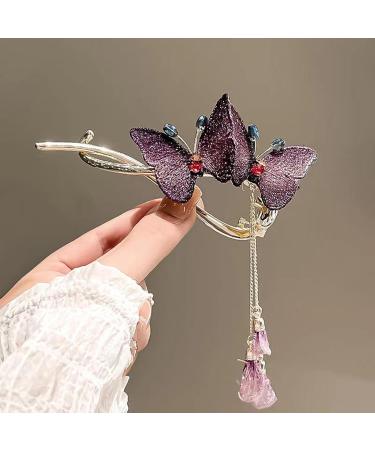 Lesunbak Butterflies Tassel Grab Clip - Elegant Hairpin & Clip For Women Rhinestone Tassel Hair Chain Chic Hair Accessories Nonslip Grip Embellished With Rhinestones For Daily Use Purple - Buy Online on SooperMarket.com