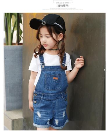 KidsCool Space Girls' Big Ripped Denim Shortalls 6-7 Years Blue-2034 - Buy Online on SooperMarket.com
