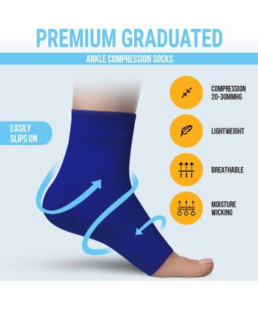 Ankle Compression Sleeve - 20-30mmHg Open Toe Compression Socks for Swelling, Plantar Fasciitis, Sprain, Neuropathy - Navy Blue Large - Buy Online on SooperMarket.com