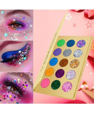 VERONNI Glitter Eyeshadow Palette - 15 Colors Matte Shimmer Glitter | High Pigment Eye Shadow Palette for Stage & Halloween Makeup - Buy Online on SooperMarket.com