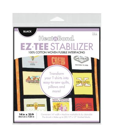 Heatnbond EZ TEE Cotton Woven Iron-on Fusible T-Shirt Quilt Interfacing Stabilizer 14 in x 25 ft  Black 14 Inches x 25 Feet Black