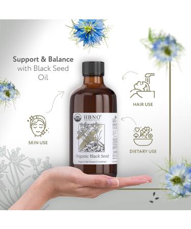 HBNO Organic Black Seed Oil 4 oz (120ml) - USDA Certified, Cold Pressed, 100% Pure Black Cumin Seed Oil for Face, Body, Hair - Organic Black Seed Oil for Shampoo & Condition - 4 Fl Oz - Buy Online on SooperMarket.com