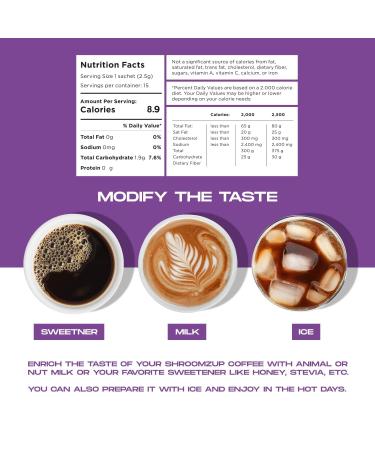 ShroomzUp Mushroom Coffee Instant - 15 Pack with Lions Mane, Reishi, Chaga & Cordyceps Mushrooms - Vegan Nootropic Coffee for Focus - Arabica & Robusta Blend - Buy Online on SooperMarket.com