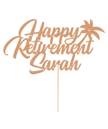Personalised Retirement Cake Topper Happy Retirement Cake Toppers for Man Woman Retirement Gifts 11 Colours Customised Retirement Cake Decorations with Any Name Double Sided Glitter (Rose Gold)
