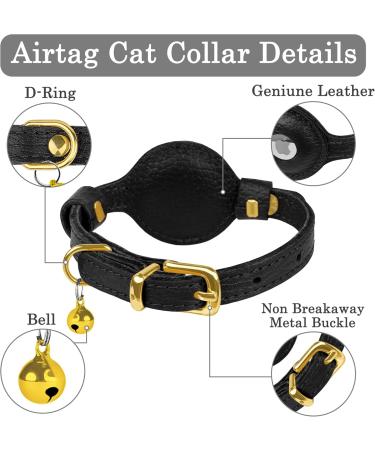 Oopsdoggy Leather Airtag Cat Collar with Bells - Durable GPS Pet Collar for Cats & Small Dogs (Black) - Buy Online on SooperMarket.com