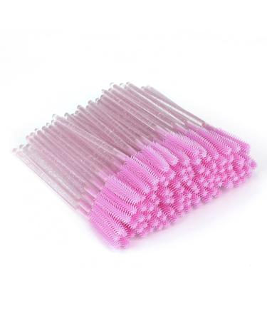 G2PLUS 50 PCS Disposable Silicone Eyelash Brushes Crystal Pink Silicone Mascara Wands Silicone Eyelash Spoolies for Eye Lash Extensions 1x50 Crystal Pink