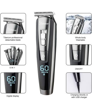 Hatteker 5-in-1 Hair Clipper & Beard Trimmer Kit for Men - Cordless Waterproof Groomer USB Rechargeable Precision Trimmer - Buy Online on SooperMarket.com