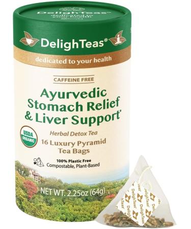DelighTeas Liver Detox Tea Bags | Eco-Conscious Pyramid Tea Bags | Ayurvedic Loose Leaf Stomach Relief & Liver Cleansing | USDA Organic Vegan Caffeine Free Kosher | 16 Tea Bags 4g each Stomach Tea Bags
