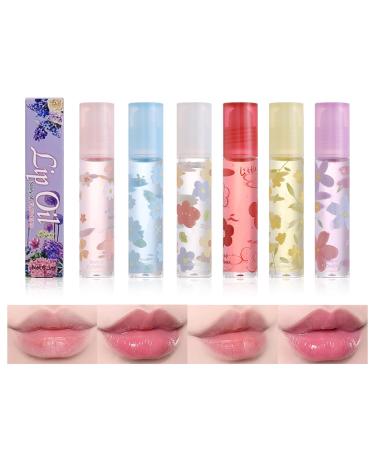 Lip Plumper Gloss Lip Oils 6Pcs Fruit-flavored Lip Gloss Transparent Colorless Moisturizing Lip Lotion Liquid Lipstick Moisturized Transparent Lip Gloss for Dry and Chapped Lips (Set 2)