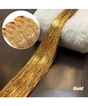Gold Hair Tinsel Extensions - 250 Strands Holographic Sparkle Glitter for Women - Synthetic Straight Hair Decoration - 1200 Gold Strands - Buy Online on SooperMarket.com