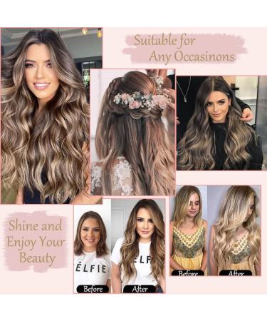Invisible Wire Hair Extension Clip in Natural Wavy Synthetic 16 inch Brown mix Blonde - Adjustable Size, Secure Clips, Long Curly Secret Hair Piece for Women | [Brand Name] - Buy Online on SooperMarket.com