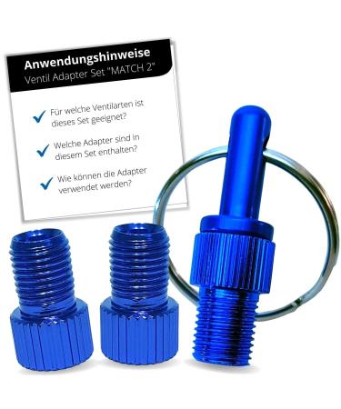 Hilo Sport's bicycle valve adapter set with key rings - 3 pc valve adapter made of aluminum - Colorful valve adapter for the bike with instructions blue