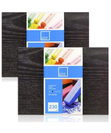 COLOUR BLOCK Glue Bound Soft Pastel Paper Pad Professional Cold Pressed Acid-Free Pastels Black Paper 12X16 Inches 230gsm 24 Sheets 2 Pack