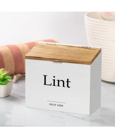 Magnetic Lint Bin for Laundry - Compact Wooden Lint Box with Lid | Rustic Modern Farmhouse Decor - White & Torched Finish - Buy Online on SooperMarket.com