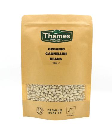 Organic Cannellini Beans 1kg - High Fibre High Protein No Additives No Preservatives Raw Vegan GMO-Free - Nutritious and Flavorful - Great for Soups Salads and Casseroles - Thames Organic