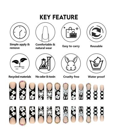 SIXDIAN Black Nude Glitter Diamond Heart Square Press on Nails - Extra Long Coffin Acrylic False Nails for Women and Girls - Buy Online on SooperMarket.com