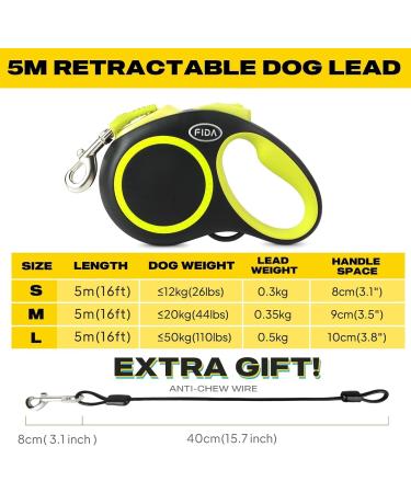 Fida Retractable Dog Lead 5m/16ft for Large Dogs up to 50KG - Green Reflective Ring, Ideal for Daily Walking - Buy Online on SooperMarket.com