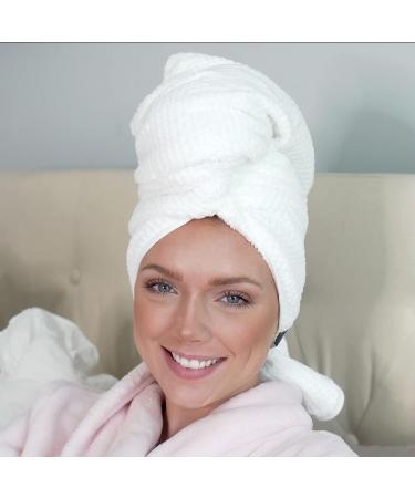 Leporem Extra Large Microfiber Hair Towel - Super Absorbent & Fast Drying - Dual Elastic Straps - Ideal for Thick Long & Curly Hair - White - Buy Online on SooperMarket.com