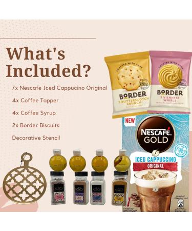 Iced Coffee Gift Set - 7x Nescafe Iced Latte Sachets Coffee Topper Coffee Syrup Border Coffee Biscuits - Gift for Coffee Lover Coffee Gifts for Men Christmas Gifts for Women Hampers for Women Original 18 Piece Set - Buy Online on SooperMarket.com