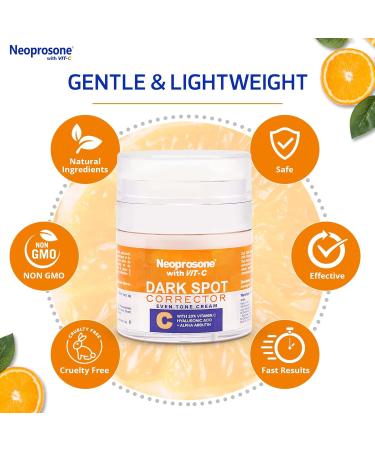 Neoprosone 20% Vitamin C Dark Spot Corrector Cream Brightening Gel with Hyaluronic Acid & Vitamin E | 1 Fl oz (30ml) International Shipping Available - Buy Online on SooperMarket.com