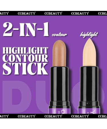 CCbeauty Cream Highlight and Contour Stick - Dual-Ended Contouring Highlighter Stick for Face Shaping - Lightweight Blend, Smooth Colour Corrector and Concealer Stick - Light/Medium Shade - 1 count - Buy Online on SooperMarket.com
