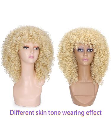 Lady Miranda Blonde Afro Kinky Curly Wig with Bangs | Medium Length Heat Resistant Synthetic Hair Wig for Women | Curly Blonde Wig 0-613 - Buy Online on SooperMarket.com