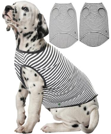 Sychien dog-t-shirt combed cotton soft breathable sun protection large T-shirt for boys girls dogs 2-pack gray-white striped shirt size L Large dark gray striped