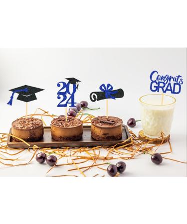 24 Pieces Sparkle 2023 Cupcake Toppers Graduation Cupcake Toppers Bachelier Hat Decoration Graduation Decoration (Black & Blue) - Buy Online on SooperMarket.com